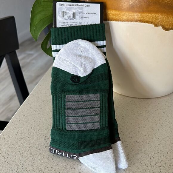 NWT University of North Texas Strideline Green Socks M/L Knit Striped Crew Sport - Picture 6 of 9